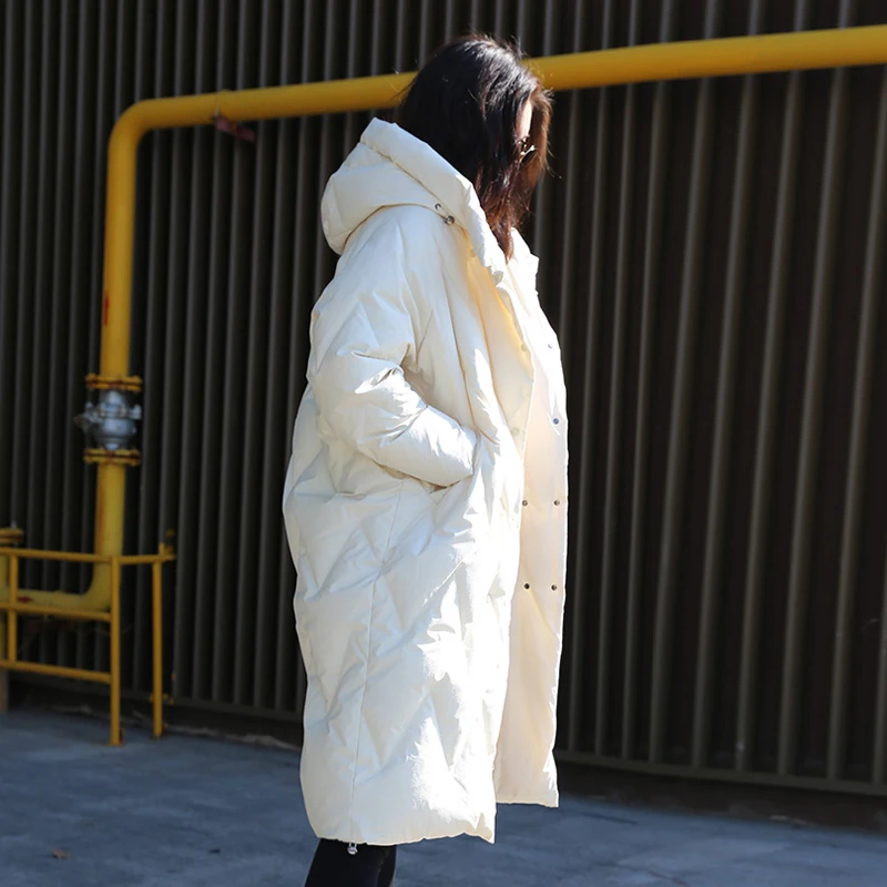Winter Hooded Loose Women down coat White Long Warm Female down jacket Casual Elegant Outwear Black Fashion YNZZY 9O071