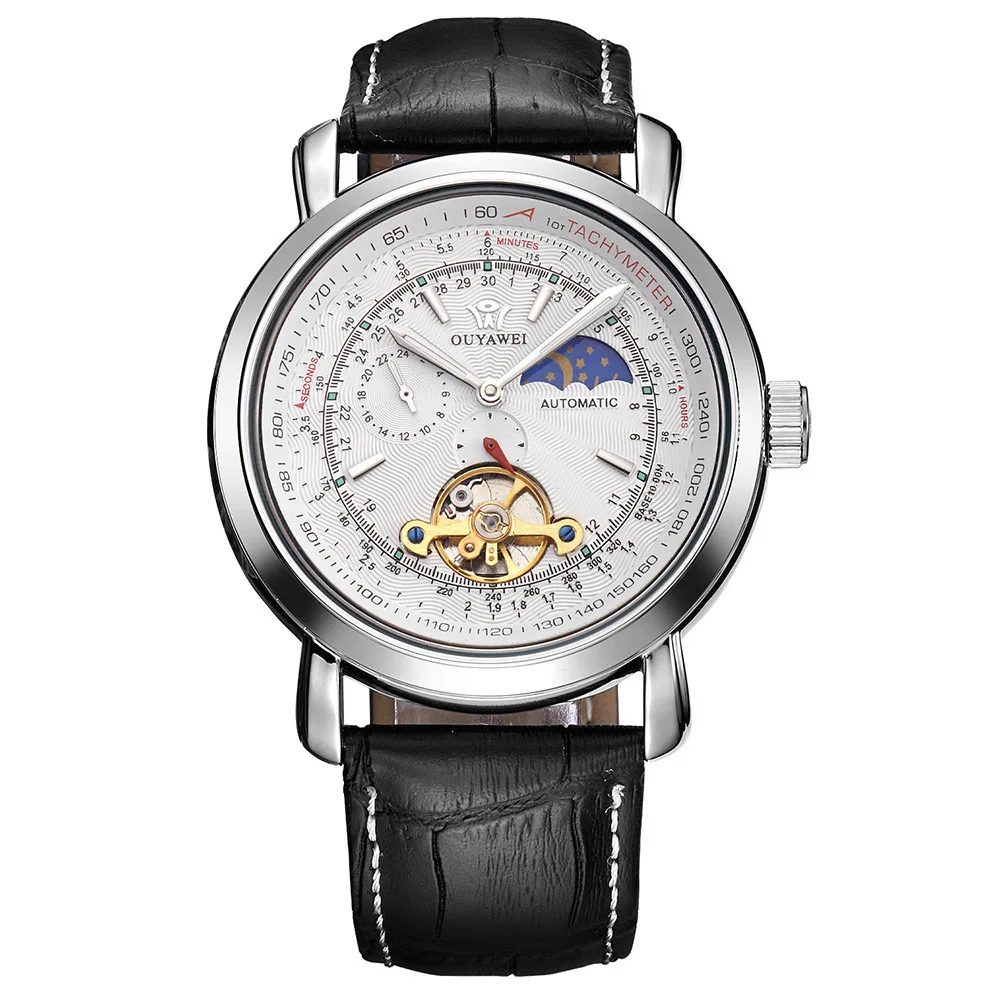 

Europe-asia wei ouyawei Genuine Leather Fully Automatic Moon And Stars Men Waterproof Analog Watch