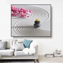 Canvas Art Painting Flowers and stacked stones on white fine sand Art Poster Picture Wall Decor Home Decoration For Living room