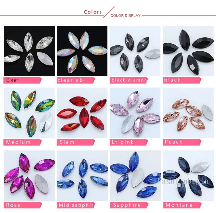 Alle Größen 24 Farben Funkelnde Navette Pferdeaugen Kristall Strass Edelsteine Basteln Perlen für Schmuck Kleidungsstück Nail Art Zubehör – Detail 2