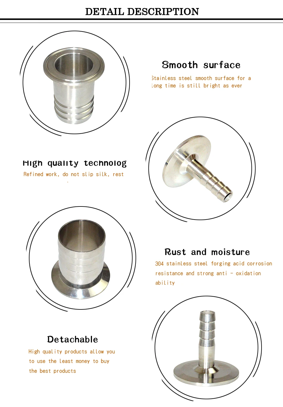 YQBS 8 mm 10 mm 16 mm Schlauchtülle Rohr Sanitärarmatur Tri-Clamp-Typ Ferrule Edelstahl SUS SS 304 Für Heimbrauen – Detail 5