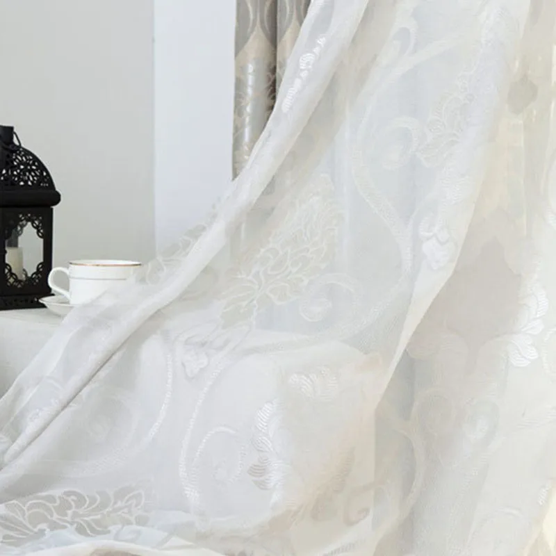 Grey Tulle Скандинавские жаккардовые шторы для гостиной с геометрическим рисунком, полузатемненные оконные шторы, современные европейские прозрачные тюли HM119#30 - Цвет: Grey Tulle