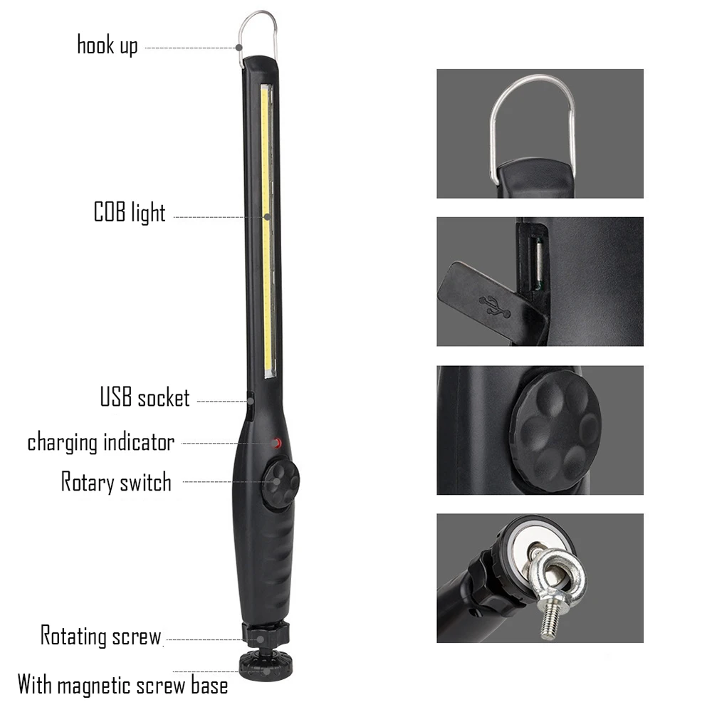 EXCITEDWORK LED Work Light USB Rechargeable Auto Repair Light Glare Repair Flashlight Portable Night Work Light