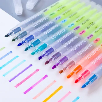 

12-color Set Double-headed Highlighter Student with Bold Strokes and Key Marking Set Color Marker Candy Color School Supplies