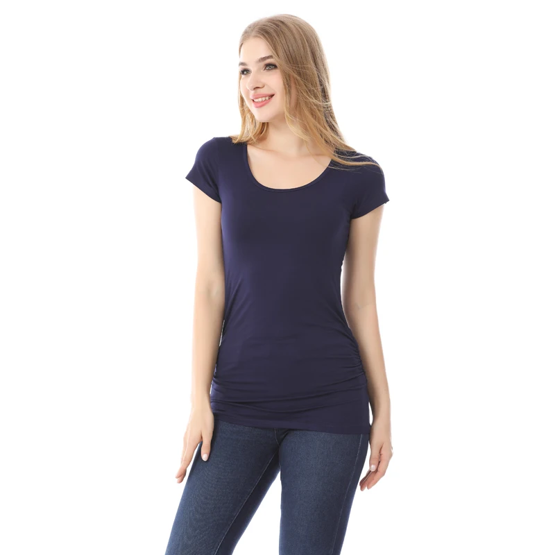 2024 Summer Pregnant Tshirt Maternity Tops Women Big Size Shirt Solid Color Clothes Soft Short Sleeve Top
