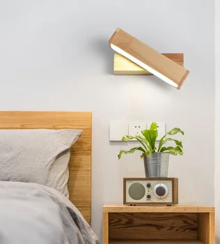 

Creative bedroom Rotatable wood wall light study background lamp Bathroom LED mirror light