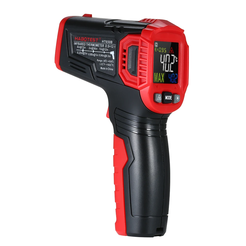 HABOTEST Non-contact IR Infrared Thermometer Digital Handheld Temperature Tester 12:1 Pyrometer Color LCD Display