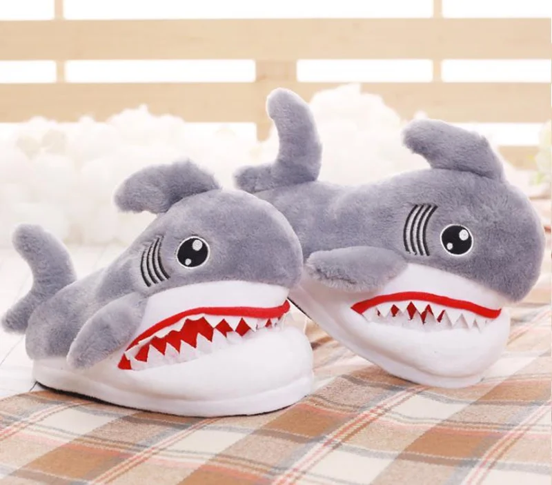 

Explosive Cartoon Fluffy Shark Slippers Shark Head Home Shoes Warm Fluffy Slippers