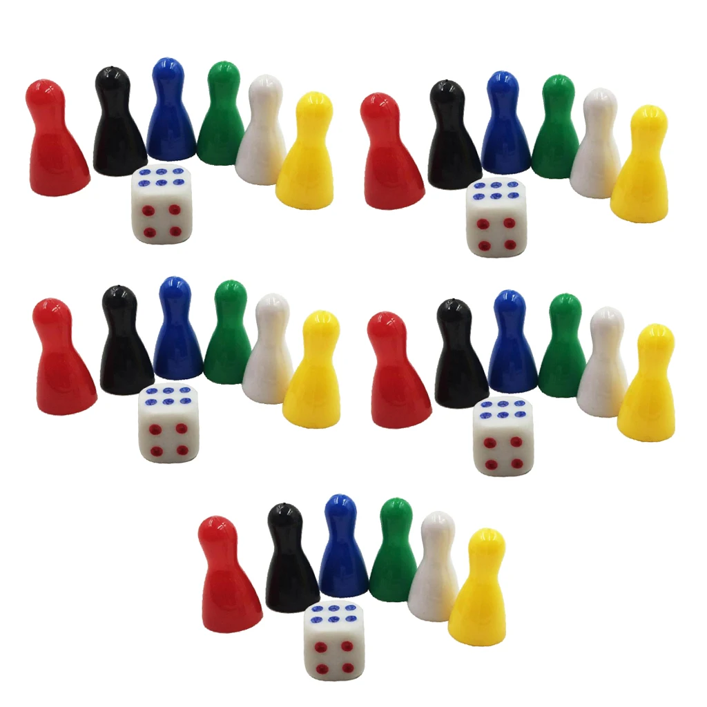 6 Sets Colorful Pieces Pawn Chess Plastic Pieces Dice Set for Board Card Games 6 Sets Colorful Pieces Pawn Chess Plastic Pieces Dice Set for Board Card Games