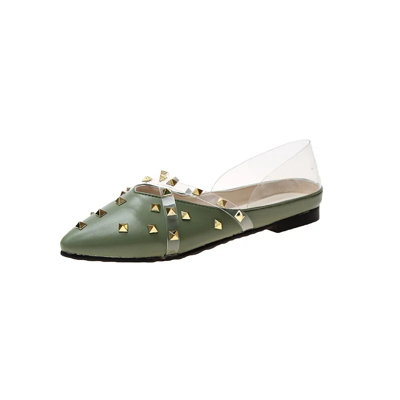 

Closed-toe Semi-Slipper Women's Summer 2019 New Style Pointed-Toe Transparent Rivet Cross Belt Outer Wear Flat Sandals Mules Sho