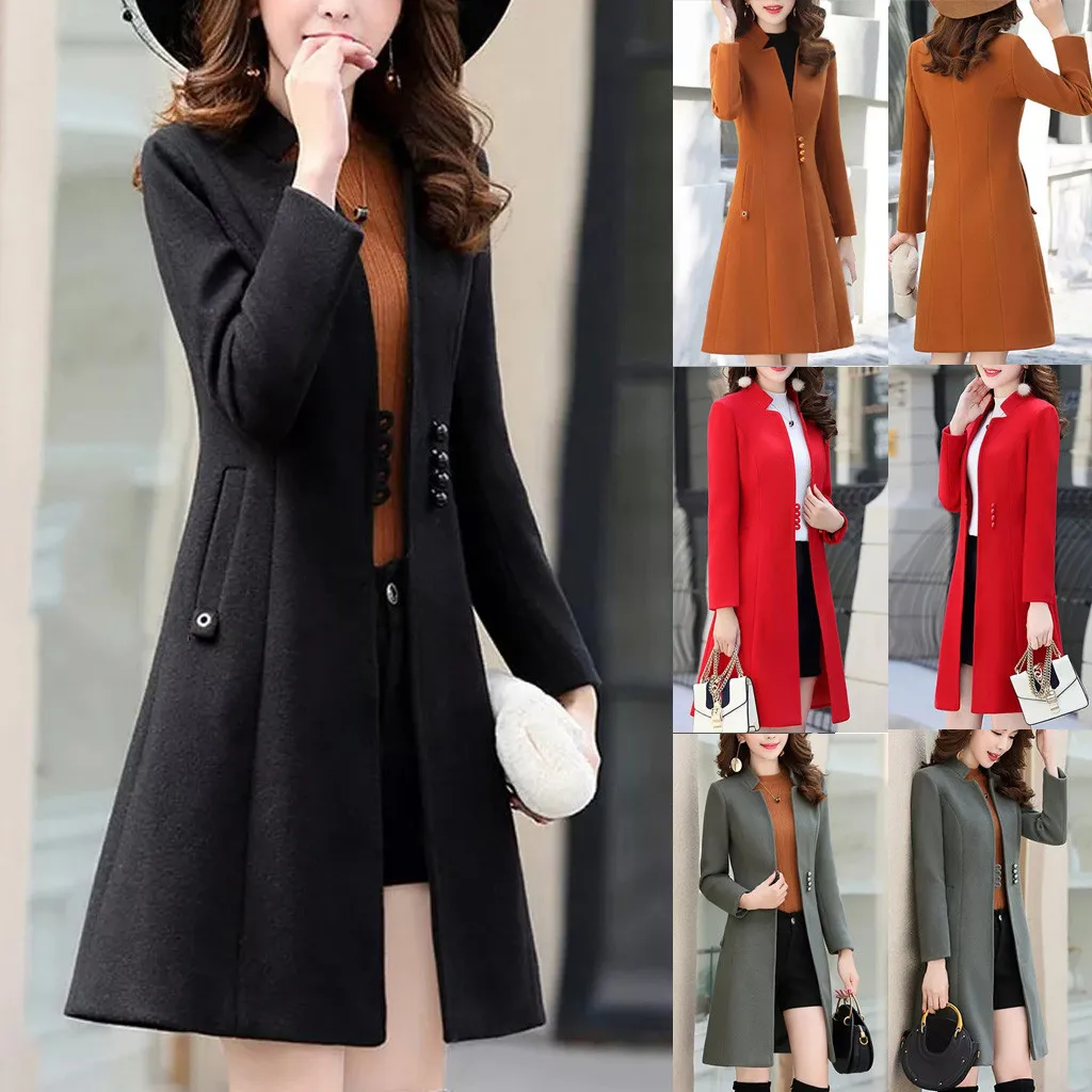 Верхняя одежда, пальто, осенняя куртка, повседневная женская мода, длинное шерстяное пальто, однобортное, облегающее, женское, зимнее, шерстяное пальто# J30