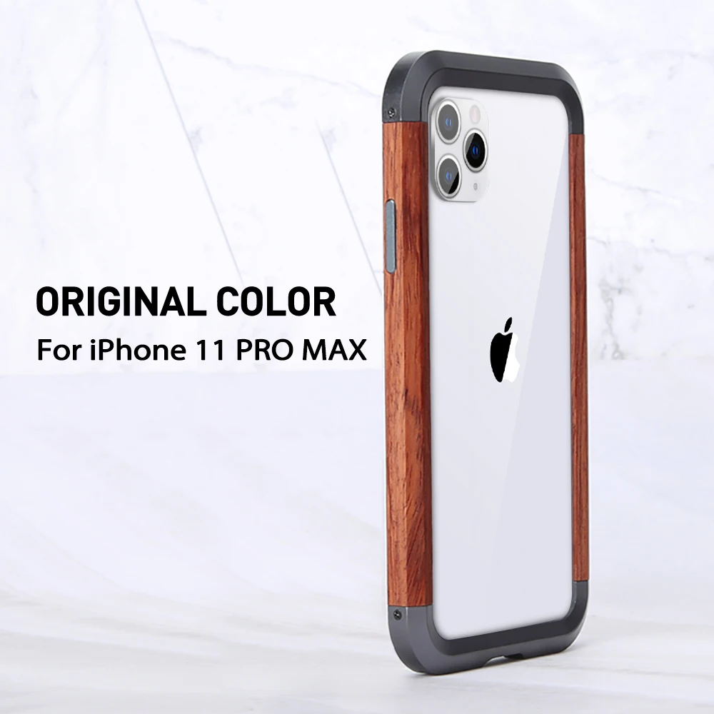 Роскошный противоударный Деревянный чехол для iPhone 11pro Max, металлический бампер, защитная рамка для Iphone 11, чехол для телефона, сумка - Цвет: tie mu bian kuang