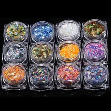 12-Цвет блеск для ногтей, Маникюр смешанные кисточка для пудры блесток Цвет Фул шкала-образный гранулы с пайетками