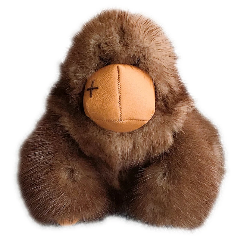 

2019 New Cute Gorilla King Kong Real Natural Mink Fur Leather Keychain Men and Women Bag Pendant Car Key Ring Birthday Gift