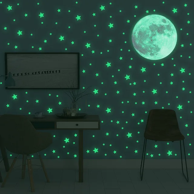 Pegatinas luminosas de Luna y estrellas para la pared, calcomanías que brillan en la oscuridad, decoración del hogar, dormitorio, habitación de niños 1