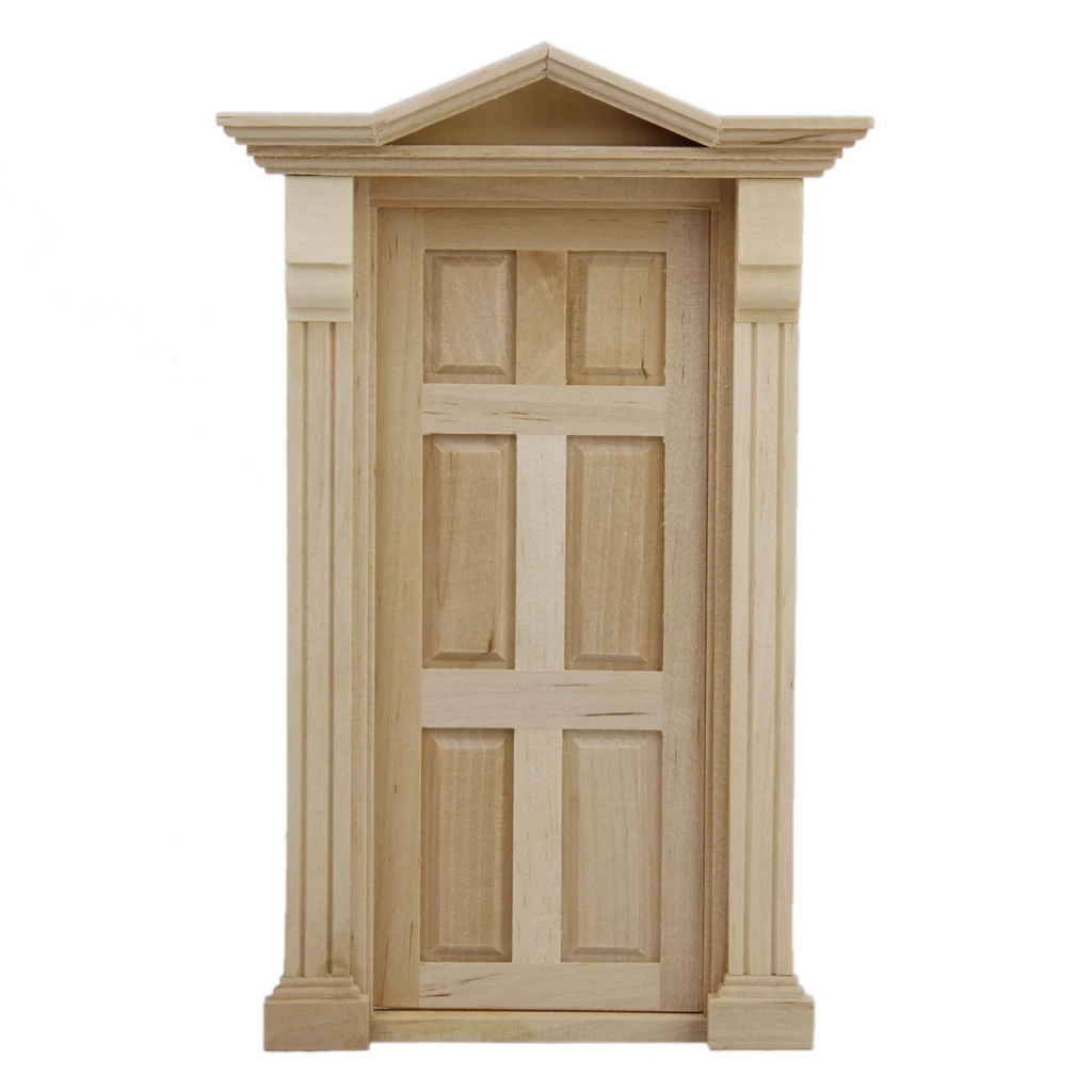 Dolls House Miniature Steeple Top 6 Panel Natural Wooden Door & Frame DIY