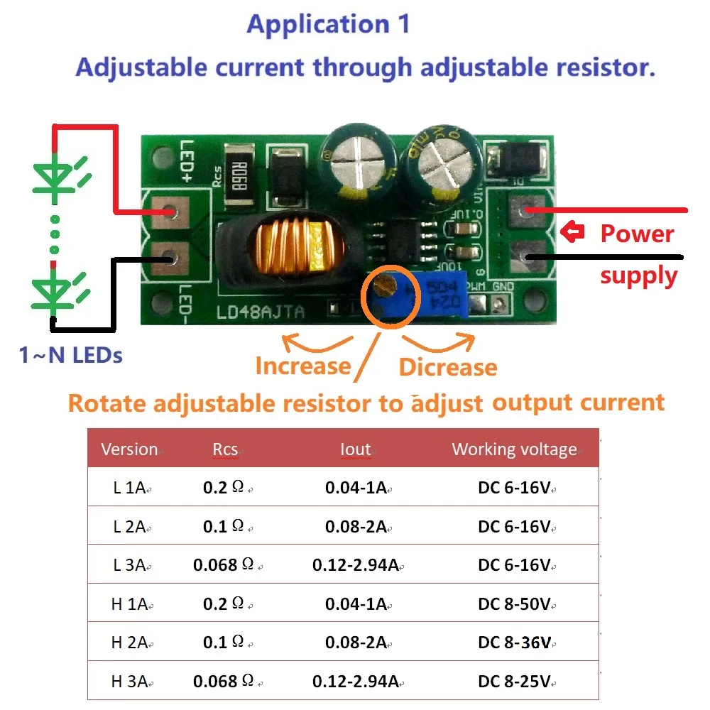 72W Dc 6 50V 1 3A Verstelbare Led Driver Pwm Controller DC DC Step Down Constante Stroom Converter
