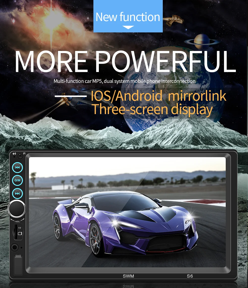 

Car Radio Bluetooth 7" 2din Universal Touch Screen Audio Stereo MP5 FM USB Multimedia Player Rear View Camera