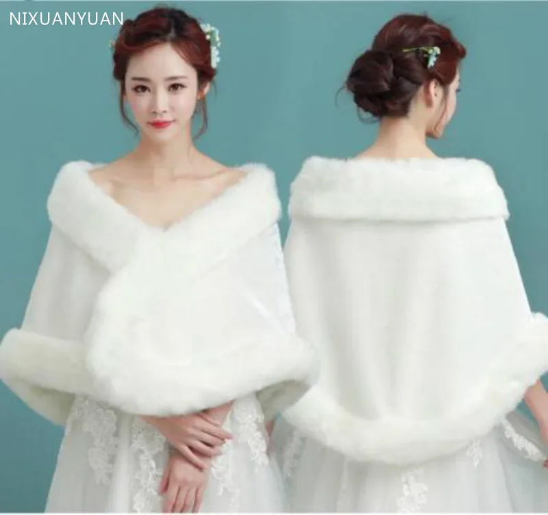 

Wholesale Red White Wedding Bolero Bridal Bridesmaid White Fur Shawl Wedding Dress Coat Married Autumn and Winter