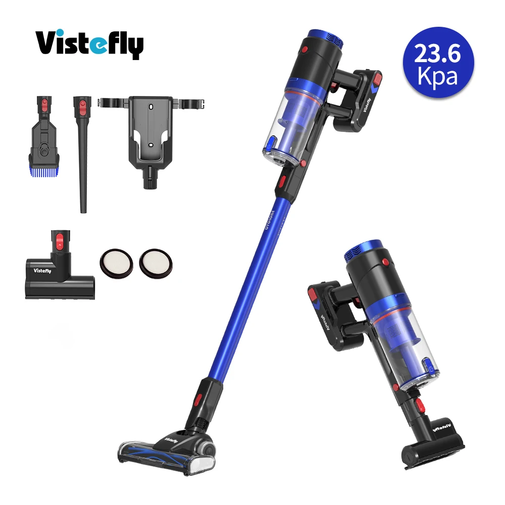 

Vistefly VXB Cordless Vacuum Cleaner 23.6Kpa Powerful Suction, Runtime Up to 50 Min, Bagless, Portable, 2 in 1 Brush, LED Light