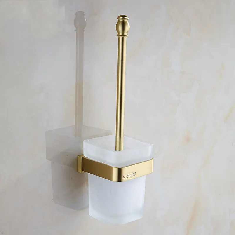 COOANHO Wall-Mounted Toilet Brush Bracket Brass Bathroom Toilet Brush Set Bracket Frosted Glass Gold