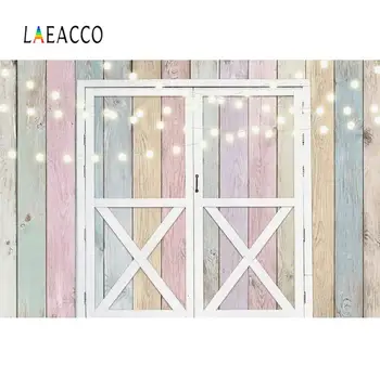 

Vinyl Wood Backgrounds For Photography Colorful Planks Board Bulb Light Wooden Door Party Baby Child Photo Backdrop Photo Studio