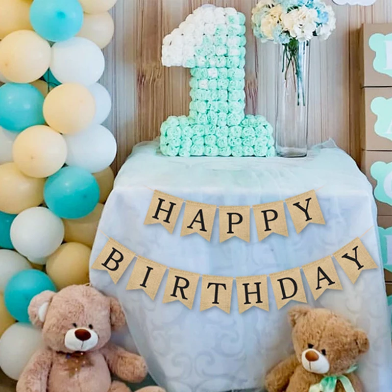 Льняные биржи с днем рождения баннер детский душ дети девочка мальчик баннеры для вечеринки на день рождения украшения льняные гирлянды из флажков баннеры