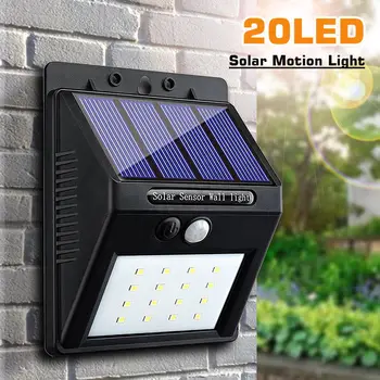 

Solar Power 20 LEDs 6000K-6500K PIR Motion Sensor Wall Light IP65 Waterproof Indoor and Outdoor Path Yard Garden Security Lamp