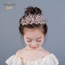 TOPQUEEN HP221-mini розовая детская тиара в виде короны с розовыми стразами в богемном стиле тиара блестящая корона и диадема детская Корона конкурса красоты