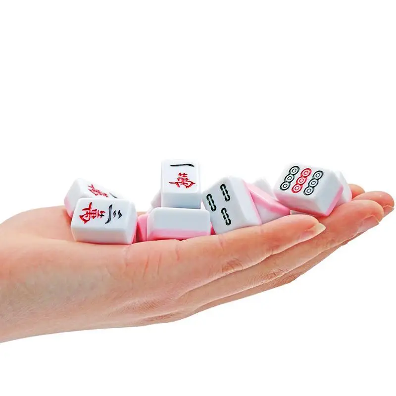 Mini Mahjong Portable Travel Board Game Chinese Mahjong Set With Foldable Table