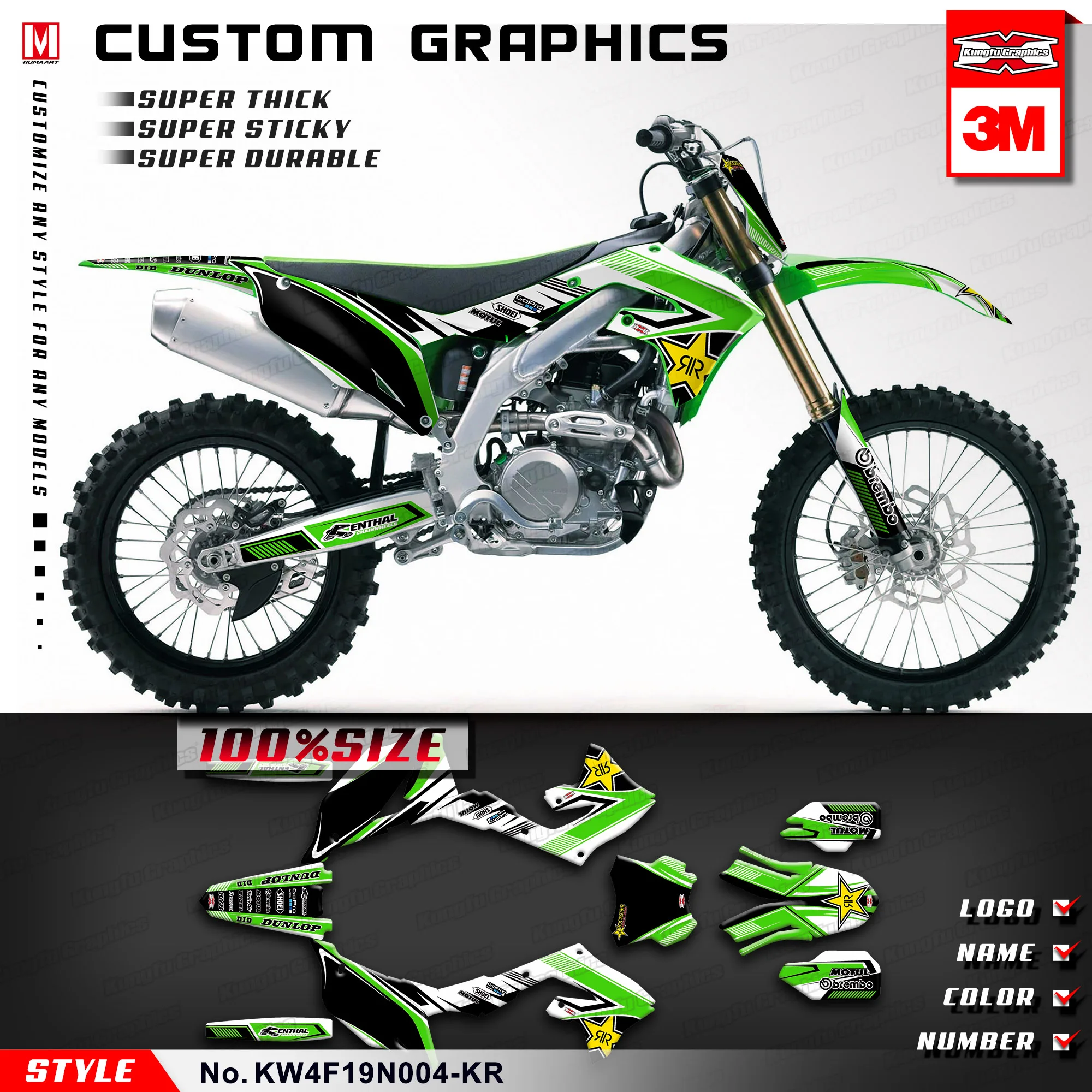 Графическая наклейка на мотоцикл KUNGFU Набор стикеров для мотокросса KX450F KXF450F 2019 2020