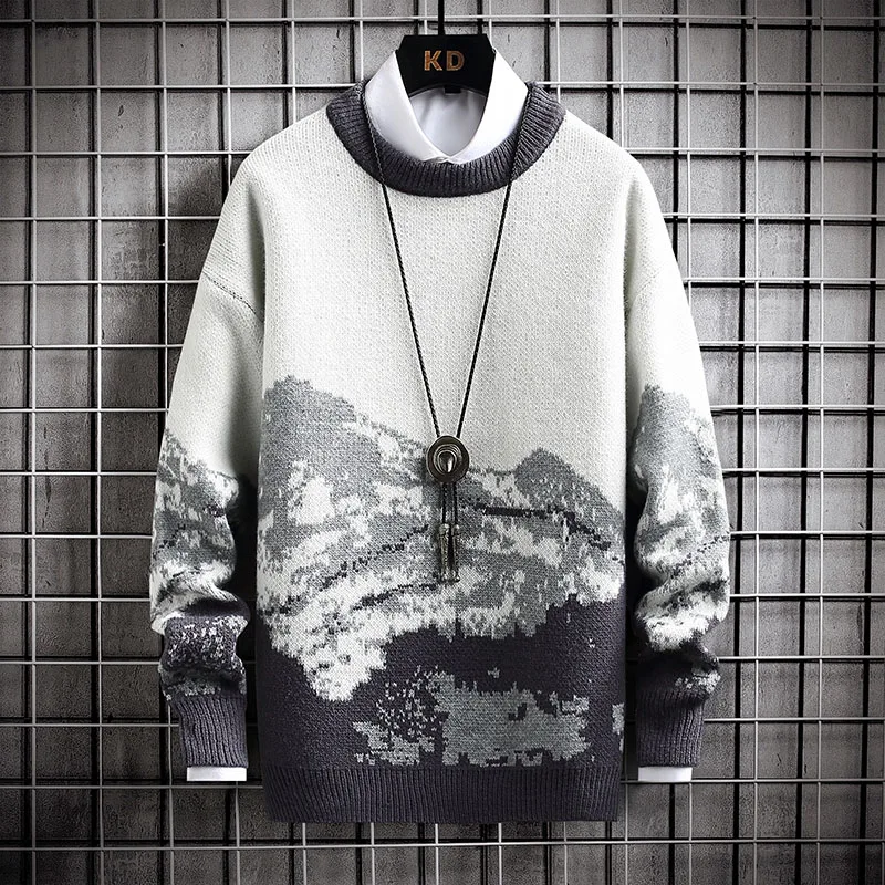 

21/Winter Men's Korean style loose round neck pullover casual tie-dye sweater men
