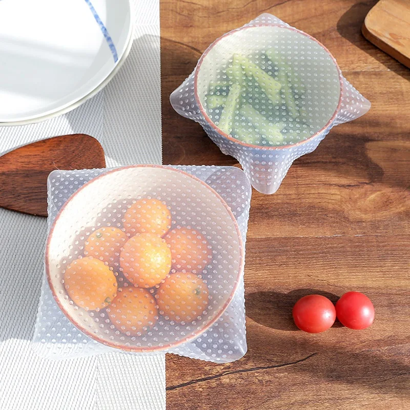 1/4pcs Reusable Silicone Stretch Food Bowl Cover Wrap Keep Food Fresh