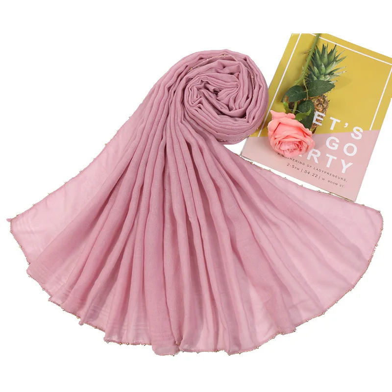 Мусульманский soild ткань цепочка шарф с бахромой хиджабы исламские женские головные уборы шарф foulard хиджаб femme musulman арабский головной убор