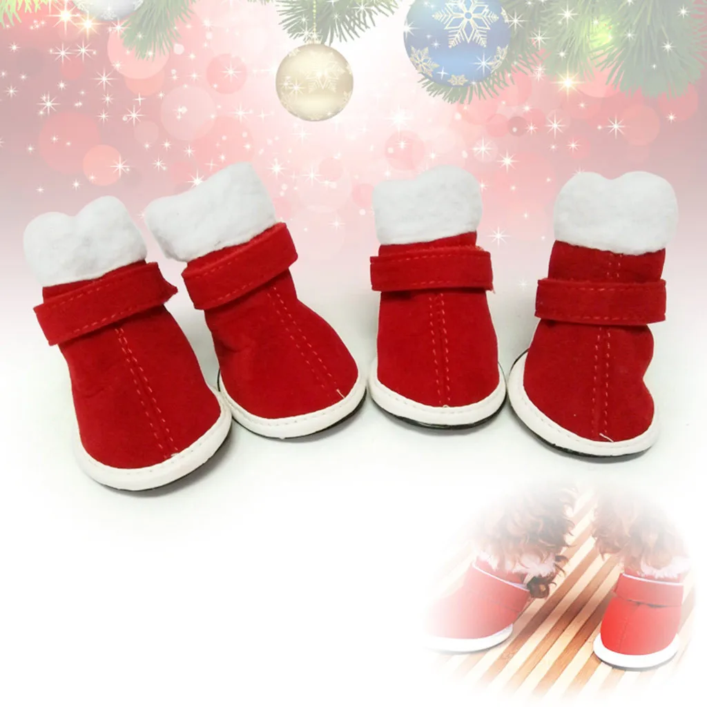 Christmas Warm Velvet Red Shoes Pet Dog Puppy Shoes New Year Gift Pet Puppy 4 / Hand 10.2