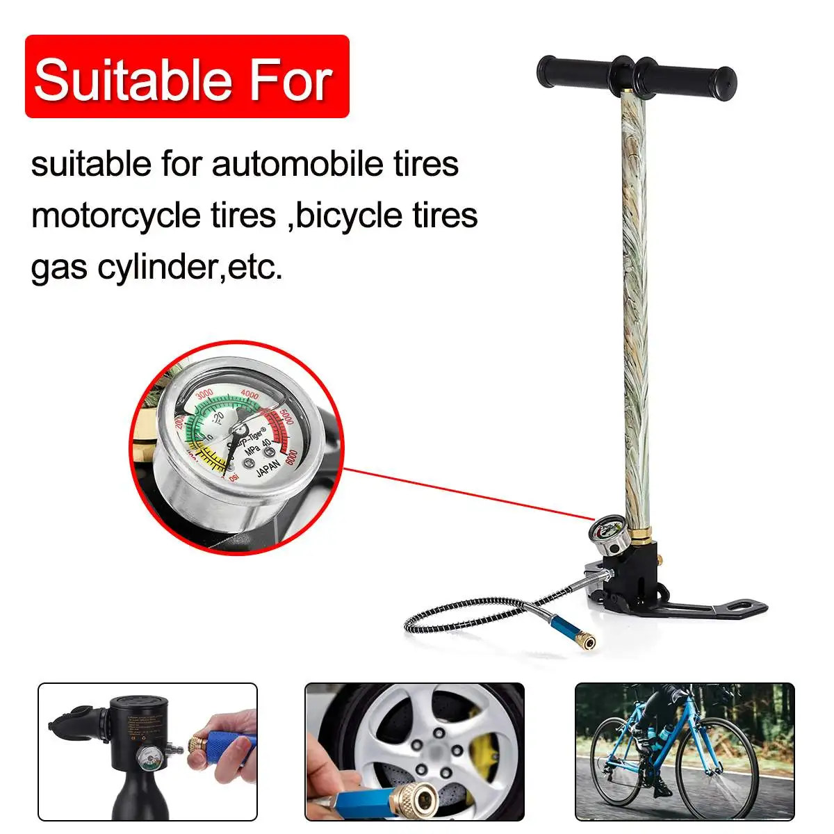 Paintball Scuba HPA Tank High Pressure Pump with Filter 4500PSI Three PCP Pump Air Filling Car