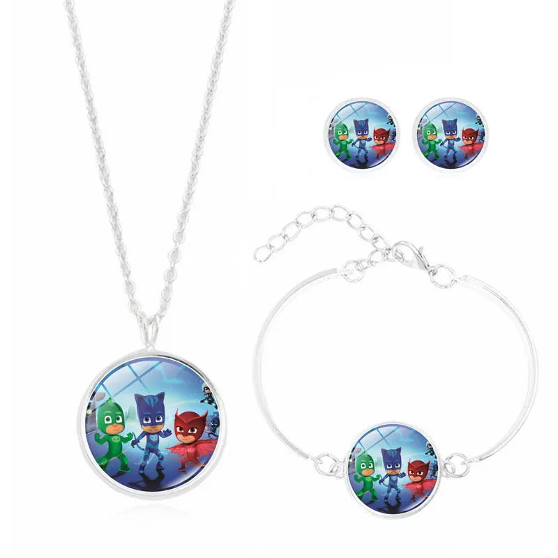 PJ Masks, украшение для костюма, ожерелье с драгоценным камнем, набор из 3 brincos Pulseira, воротник, Pj Mask Juguete, модное ожерелье S66