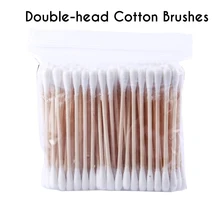 100pcs/lot Disposable Double Head Cotton Swab Makeup Cotton Buds Medical Wood Stickers Nose Ear Cleaning Tools Makeup Applicator