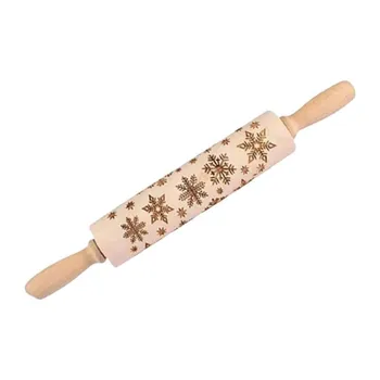 

Christmas Rolling Pin Snowflake Engraved Carved Wood Embossed Rolling Pin For Kitchen Cookies Noodle Biscuit Fondant Cake Dough