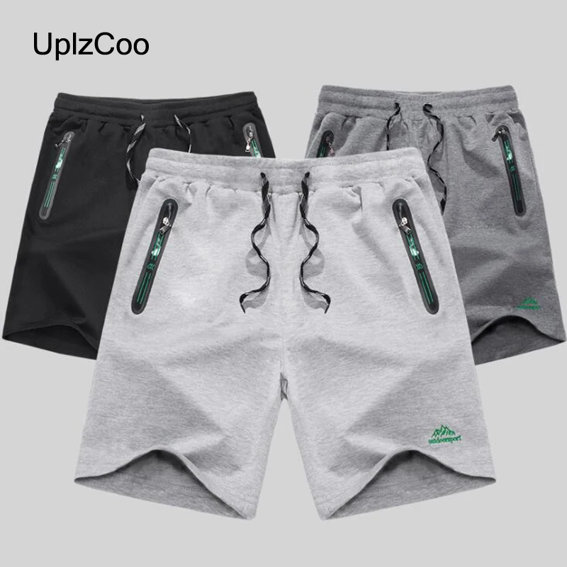 UplzCoo летние мужские шорты тренд хлопковые однотонные пляжные шорты вышивка дышащии эластичные для талии карманы на молнии FM242