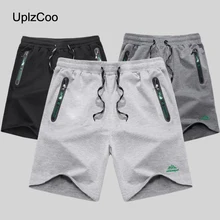 UplzCoo летние мужские шорты тренд хлопковые однотонные пляжные шорты вышивка дышащии эластичные для талии карманы на молнии FM242