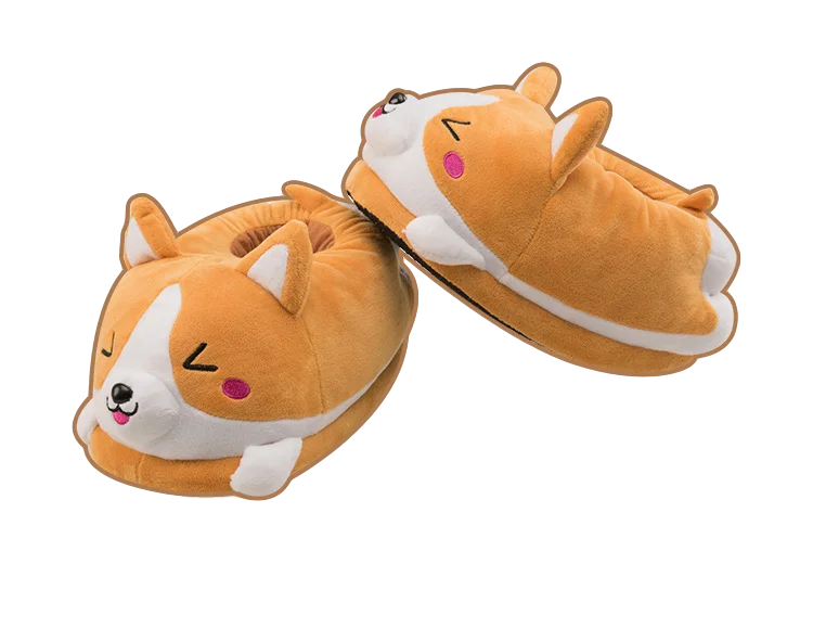 

2020 Koi dog indoor slippers cartoon cute double Shiba Inu warm plush Keji slippers home slip cotton pad shoes