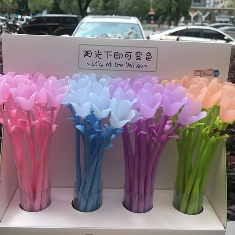 

Kawaii 0.38mm Gel Pen Creative Discolor Lily Gel Pen Novelty Flower Neutral Pen For Kids Girls Gift School Supplies Stationery