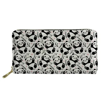 

THIKIN Kawaii Panda Print Wallet Women PU Leather Long Purse Black and White Pattern High Quality Money Bag Custom Design Female