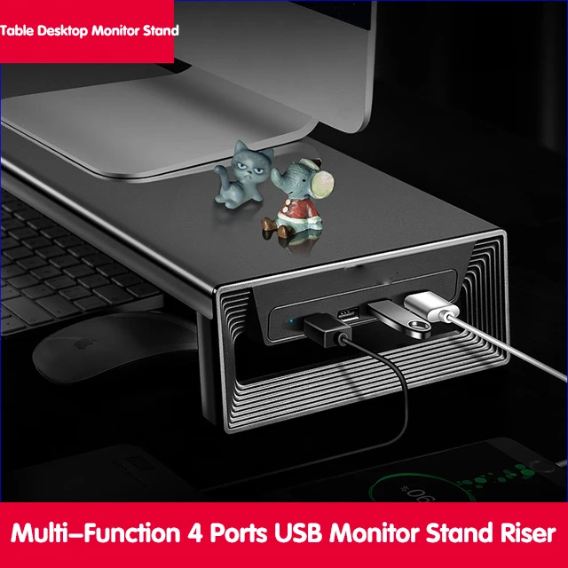 Suporte de Riser Suporte do Monitor Organizador de Mesa Suporte para Computador Escritório em Casa Universal com 4 Carregamento Portátil Usb - Imagem 2
