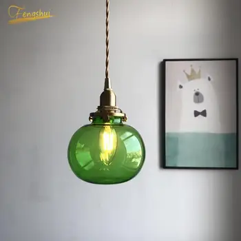 

Nordic LED Pendant Lamp Lighting Modern Green Blue Glass Ball Art Pendant Lights Kitchen Hanging Lamp Bedroom Living Room Lamps