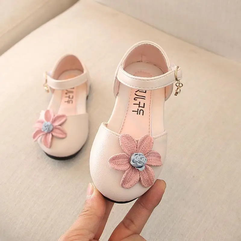 Skoex/детская повседневная обувь на плоской подошве; обувь принцессы для девочек; Модные балетки с цветами; детская обувь без шнуровки для маленьких девочек; Свадебная обувь - Цвет: Белый