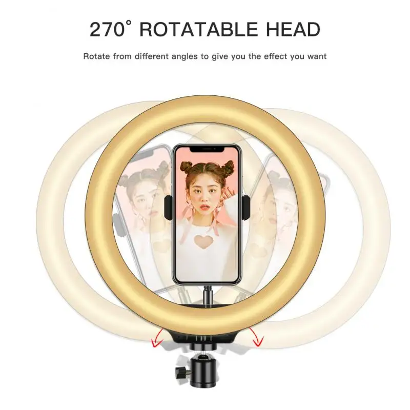 사진 LED 셀카 링 라이트 26CM 밝기 조절 카메라 폰 링 램프 10 인치 테이블 삼각대 메이크업 비디오 라이브 스튜디오 10, 촬영 조명 사진 영상 촬영 조명 휴대폰 스탠드