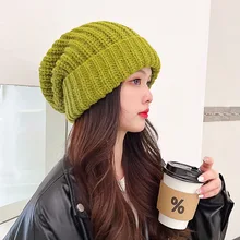 

Women Huge Knitted Hat Winter Warm Hat Soft Ear Protection Outdoor New Wool Knitted Beanies Skullies Casual Cotton Hats Cap