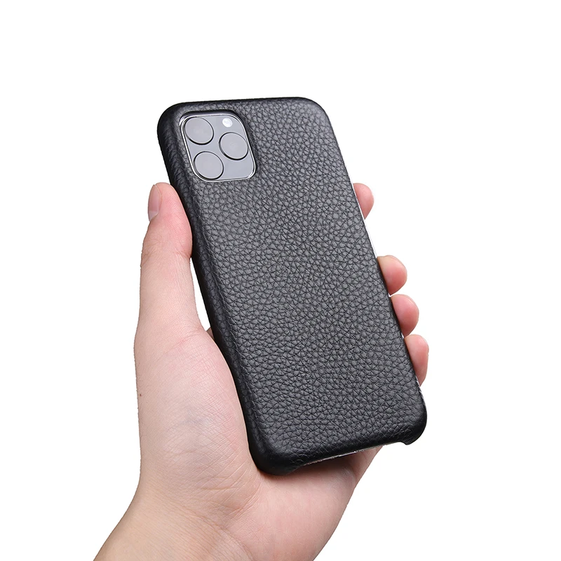 Роскошный чехол из натуральной кожи с текстурой личи для Apple iphone 11 Pro Max, тонкий металлический чехол с кнопкой громкости